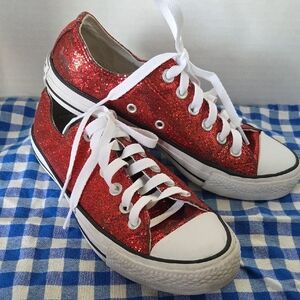 Converse Red Glitter Canvas Sneaker with Red Stitching